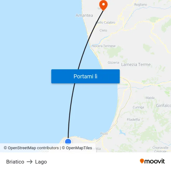 Briatico to Lago map