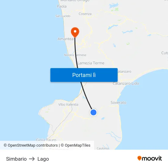 Simbario to Lago map