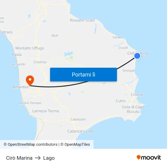 Cirò Marina to Lago map