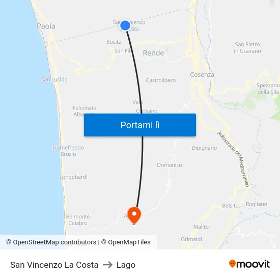 San Vincenzo La Costa to Lago map