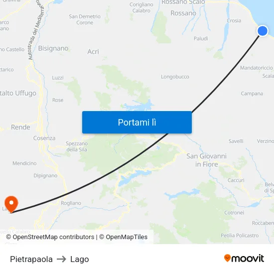 Pietrapaola to Lago map