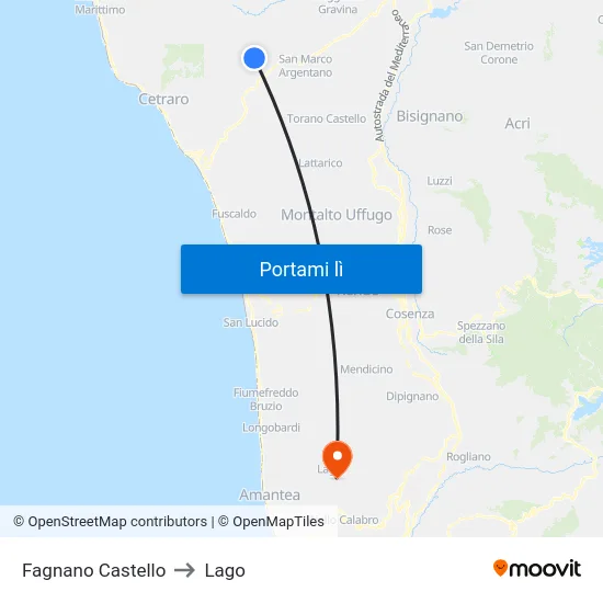 Fagnano Castello to Lago map