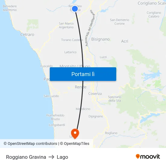 Roggiano Gravina to Lago map