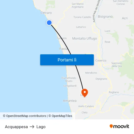 Acquappesa to Lago map