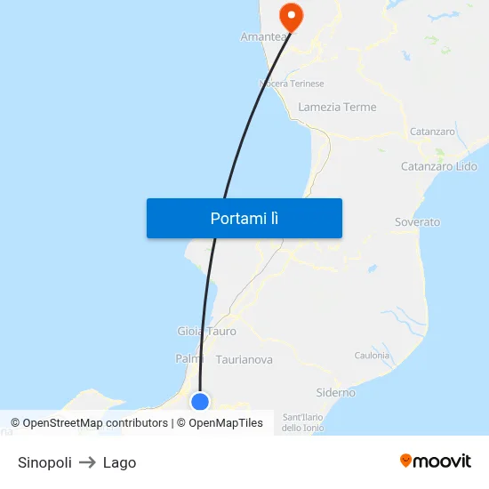 Sinopoli to Lago map