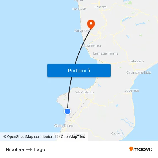 Nicotera to Lago map