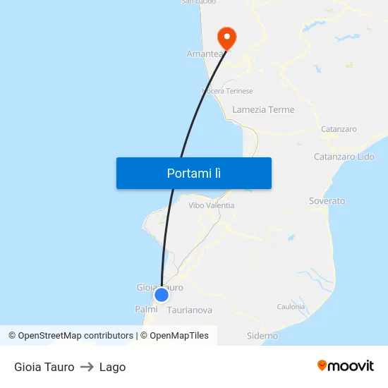 Gioia Tauro to Lago map