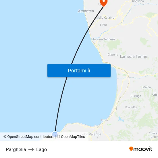 Parghelia to Lago map