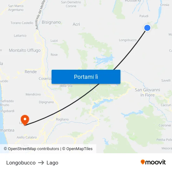 Longobucco to Lago map