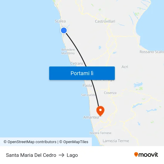 Santa Maria Del Cedro to Lago map