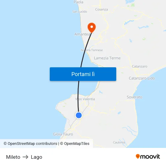 Mileto to Lago map