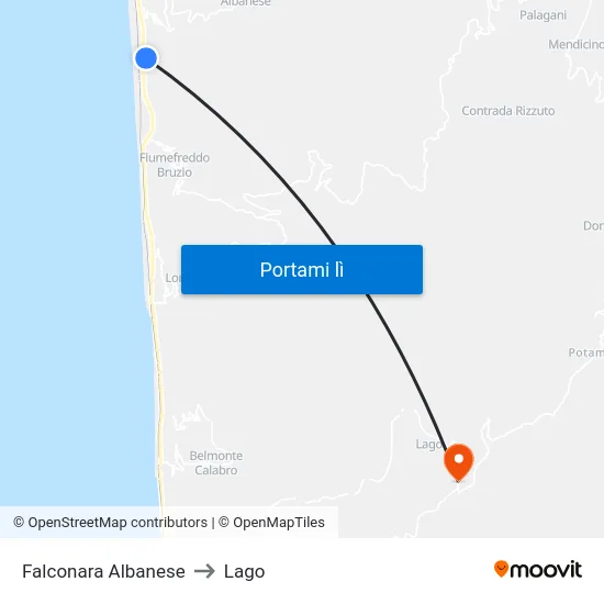 Falconara Albanese to Lago map