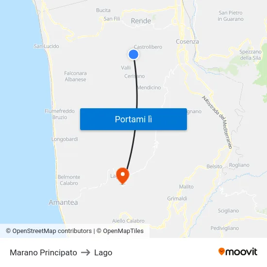 Marano Principato to Lago map