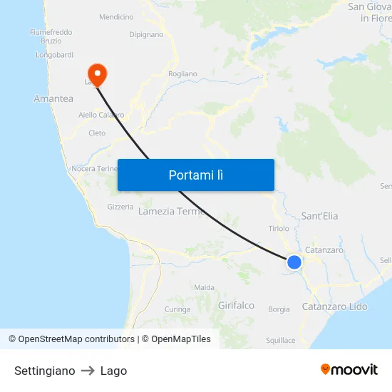 Settingiano to Lago map