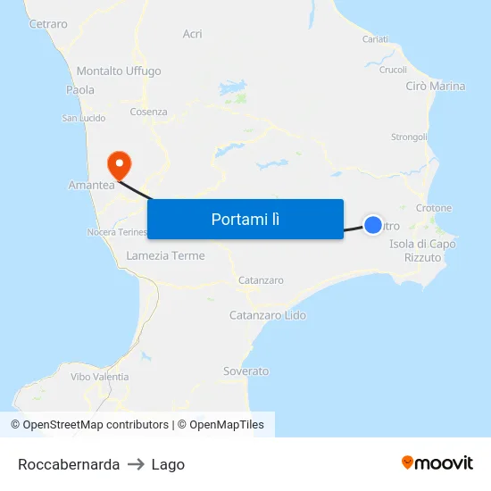Roccabernarda to Lago map