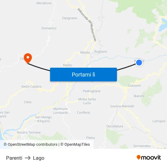 Parenti to Lago map