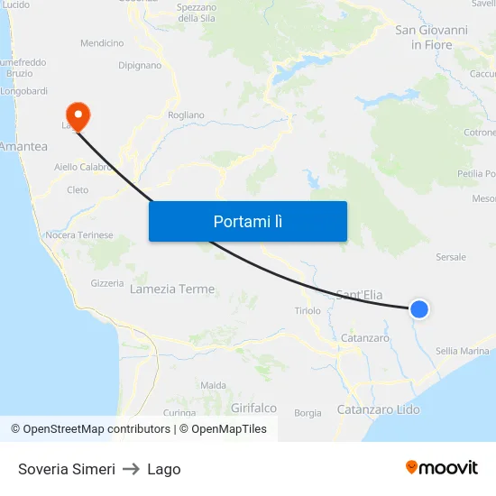 Soveria Simeri to Lago map