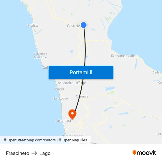 Frascineto to Lago map