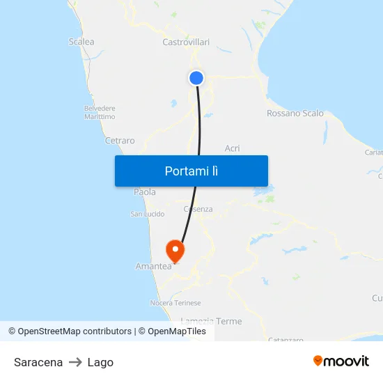 Saracena to Lago map