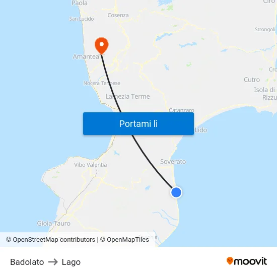 Badolato to Lago map