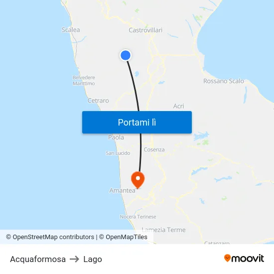 Acquaformosa to Lago map