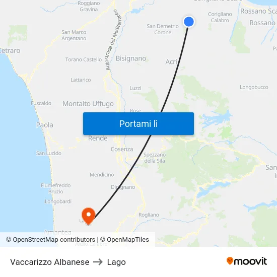 Vaccarizzo Albanese to Lago map