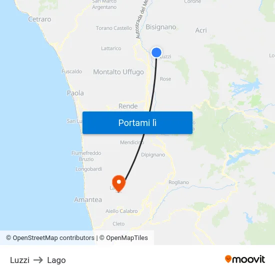 Luzzi to Lago map