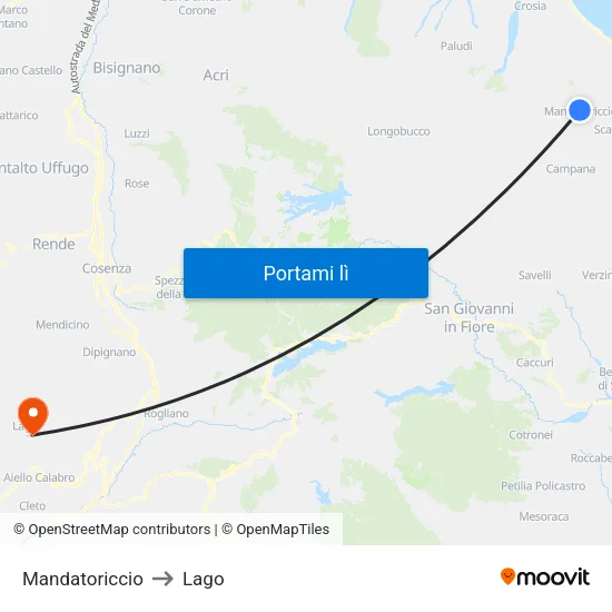 Mandatoriccio to Lago map