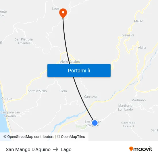 San Mango D'Aquino to Lago map