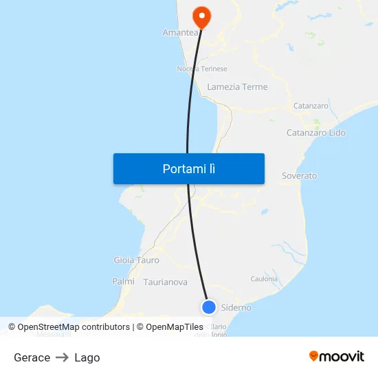 Gerace to Lago map