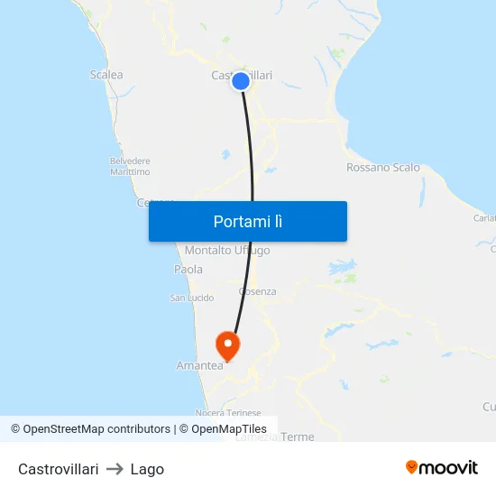Castrovillari to Lago map