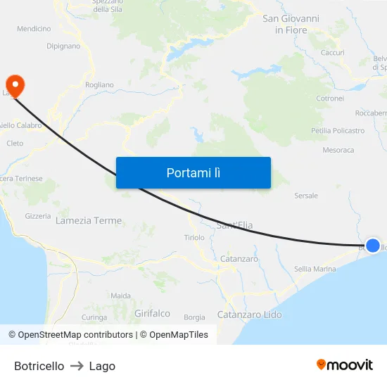 Botricello to Lago map