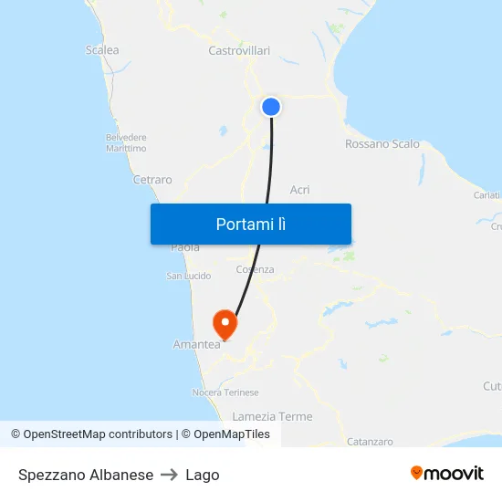 Spezzano Albanese to Lago map
