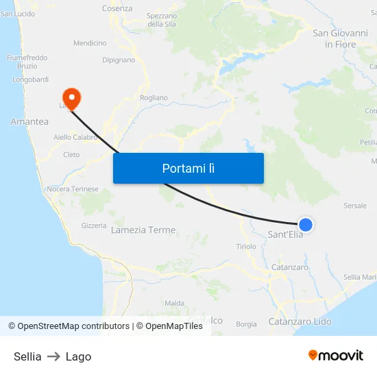 Sellia to Lago map