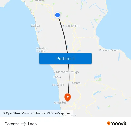 Potenza to Lago map