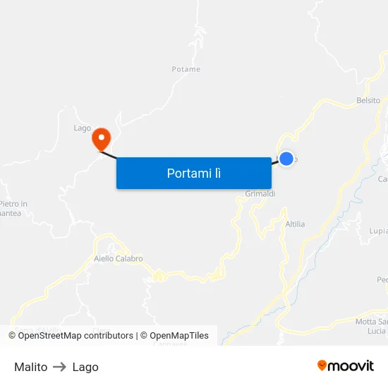 Malito to Lago map