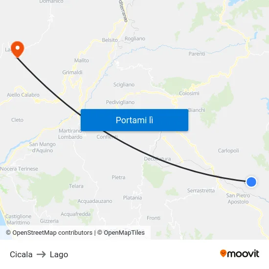 Cicala to Lago map