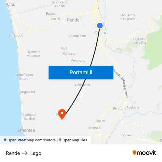 Rende to Lago map