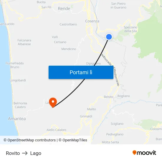 Rovito to Lago map