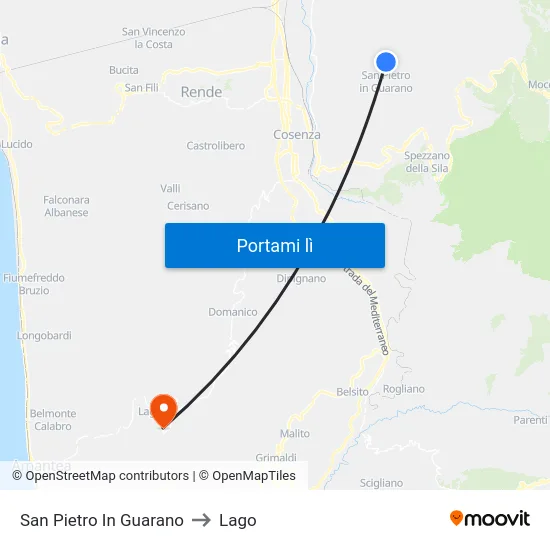 San Pietro In Guarano to Lago map