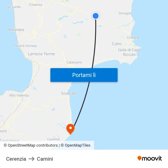 Cerenzia to Camini map