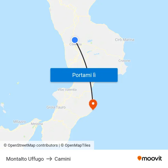 Montalto Uffugo to Camini map