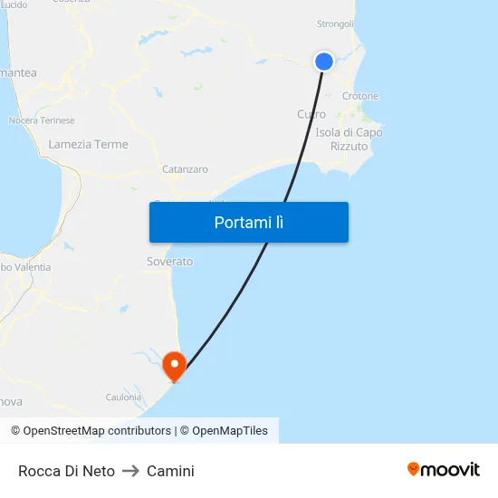 Rocca Di Neto to Camini map