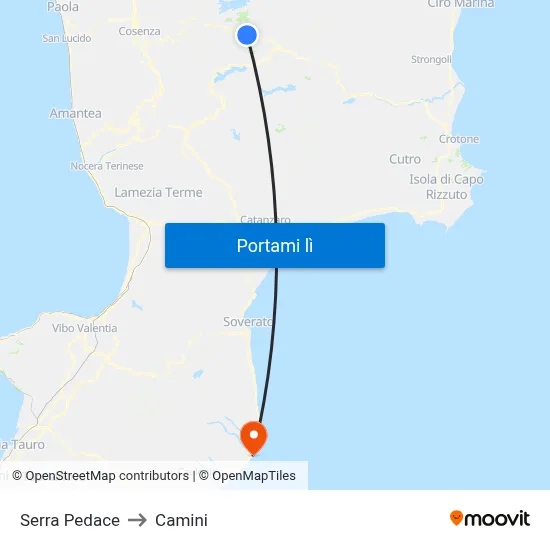 Serra Pedace to Camini map