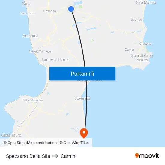 Spezzano Della Sila to Camini map