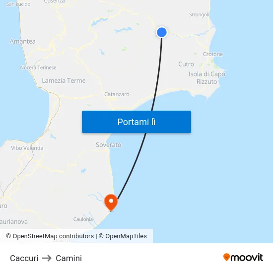 Caccuri to Camini map