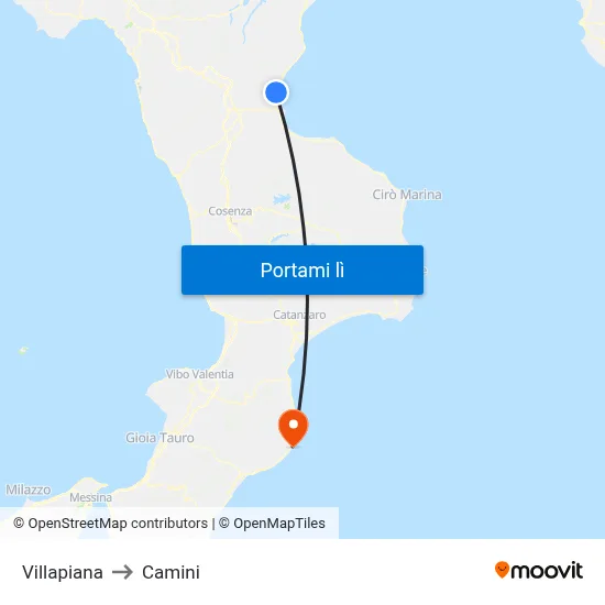 Villapiana to Camini map
