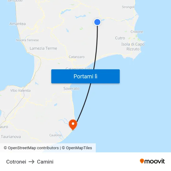 Cotronei to Camini map