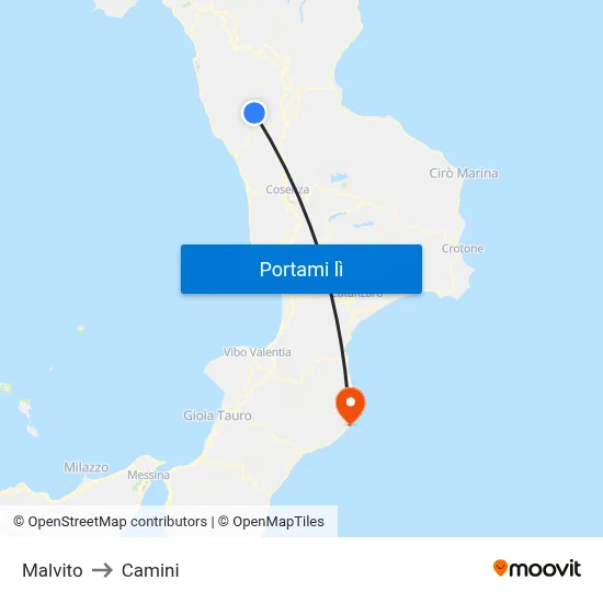 Malvito to Camini map
