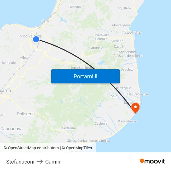 Stefanaconi to Camini map